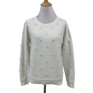 J Crew Sweatshirt Womens S Small Beaded Sequins Applique Crew Stretch Pullover